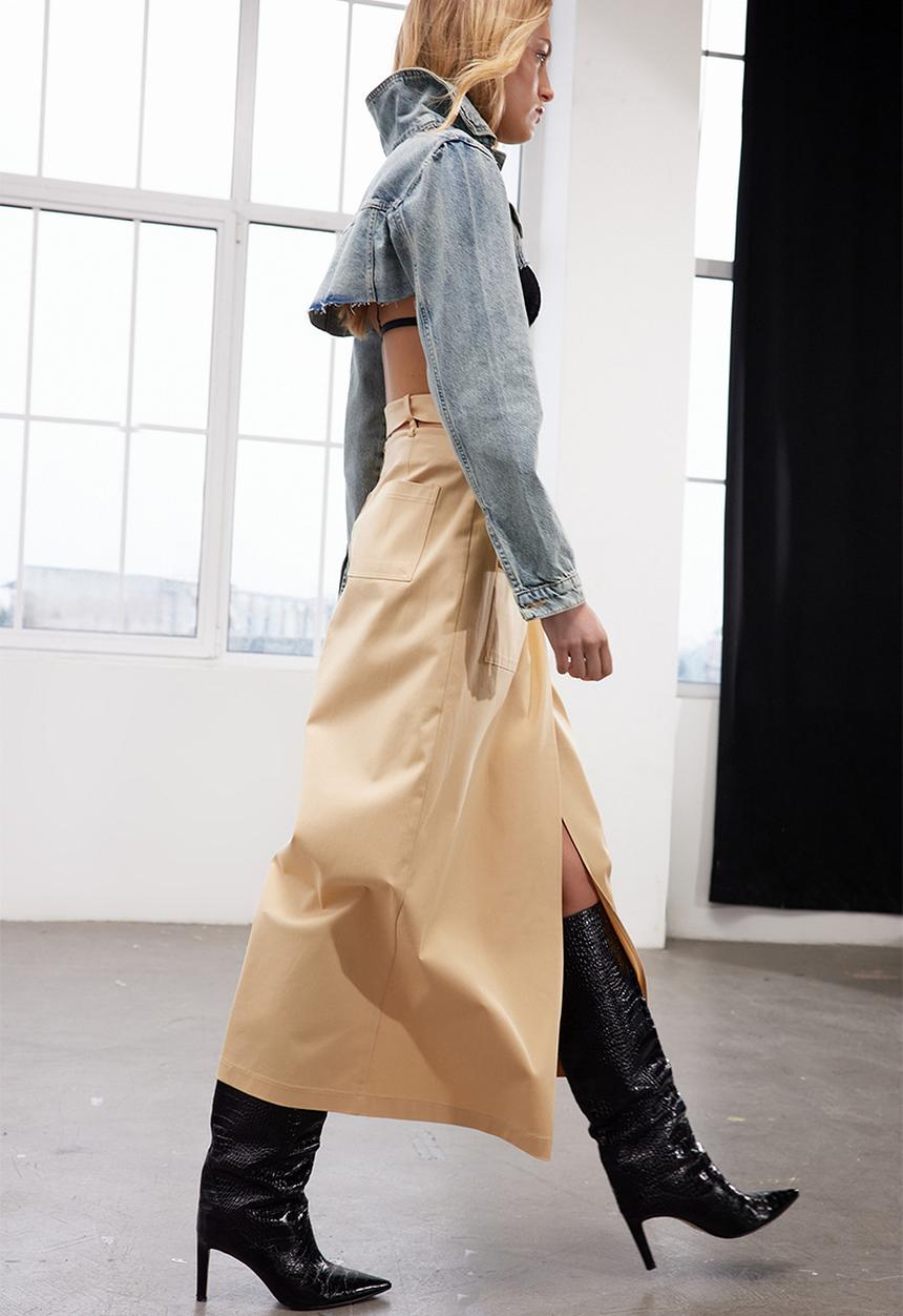 Trendyol - Limited edition stone cut out midi woven skirt - stone