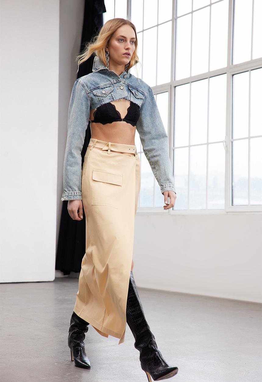 Trendyol - Limited edition stone cut out midi woven skirt - stone