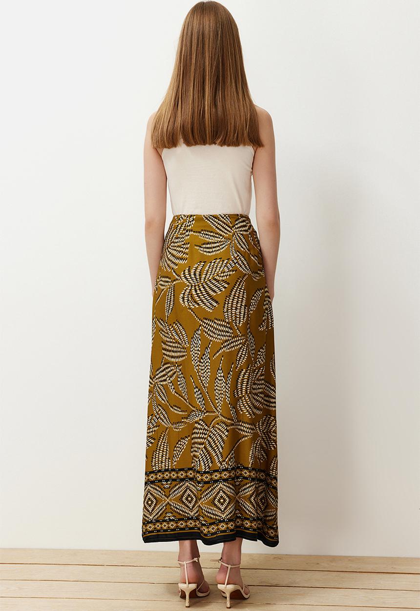 Trendyol - Slit patterned maxi woven skirt - light khaki