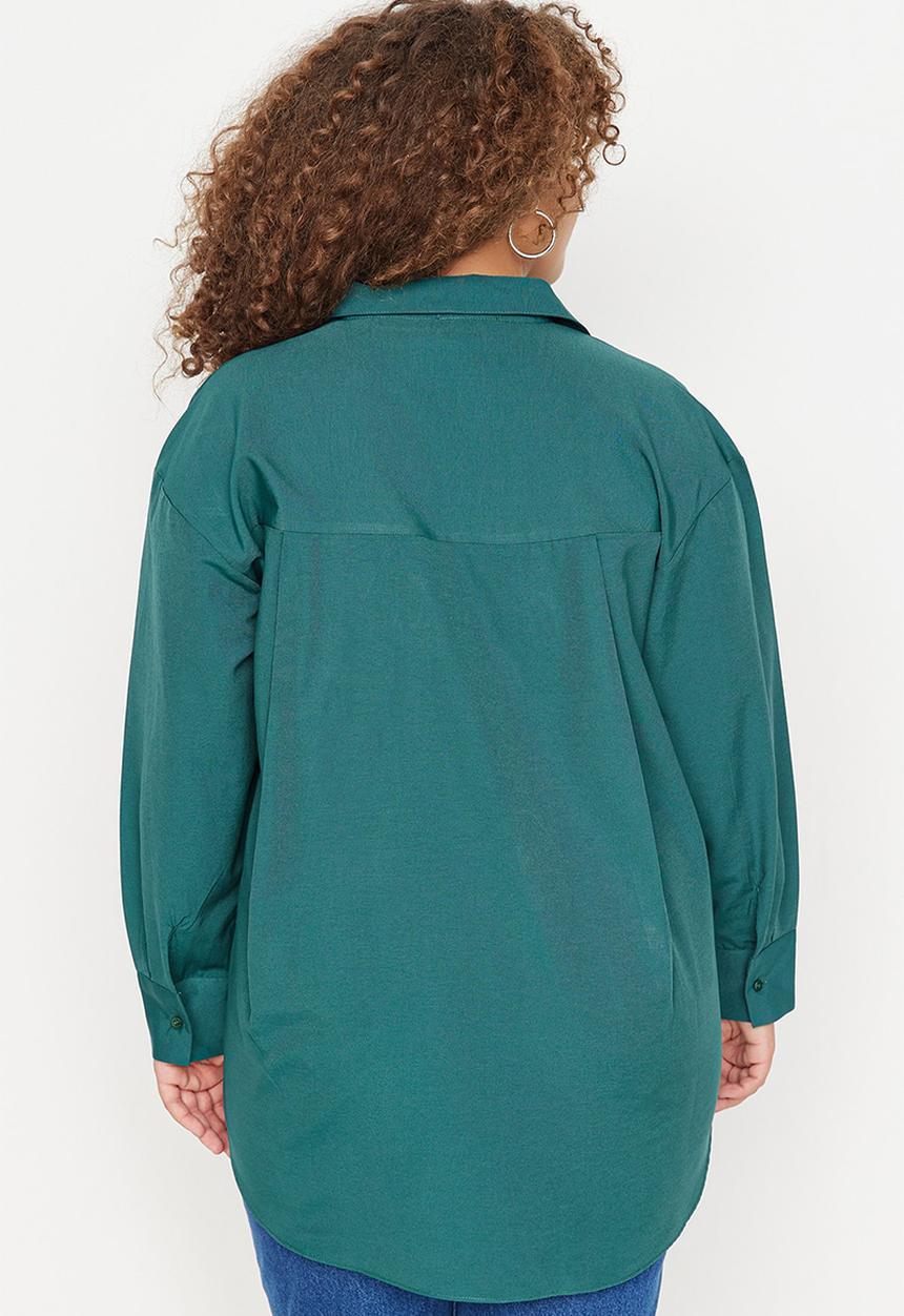 Trendyol - Plus boyfriend woven shirt - dark green