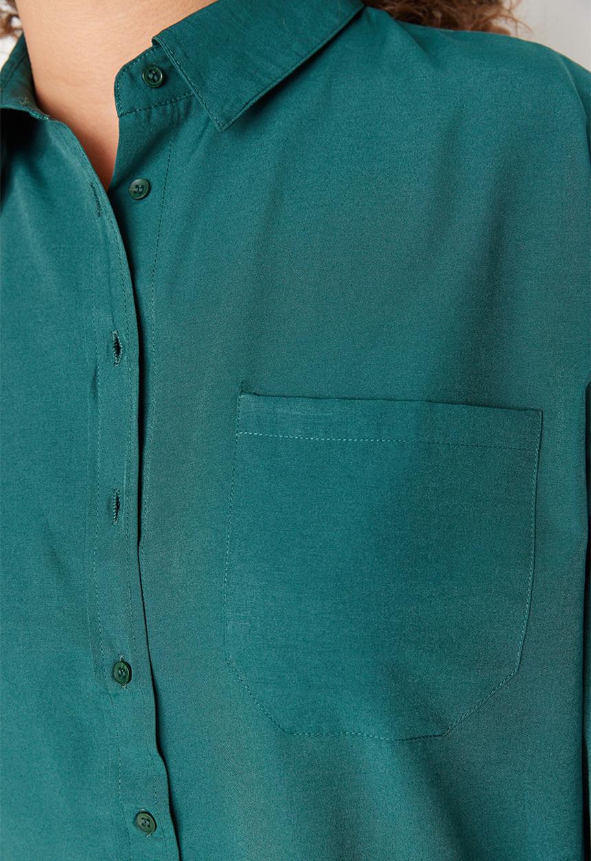 Trendyol - Plus boyfriend woven shirt - dark green