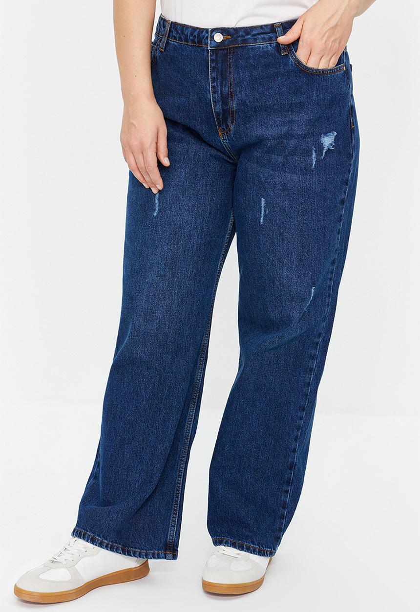 Trendyol - Plus dark blue high waist jeans - dark blue