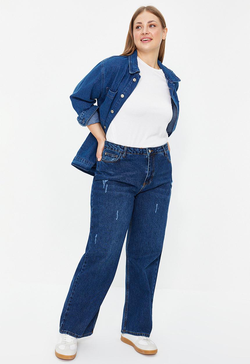 Trendyol - Plus dark blue high waist jeans - dark blue