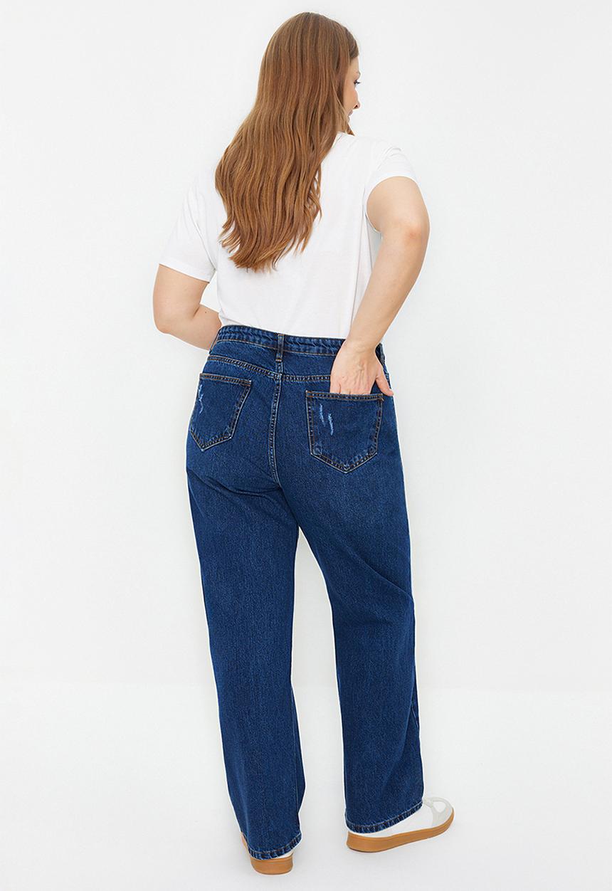 Trendyol - Plus dark blue high waist jeans - dark blue