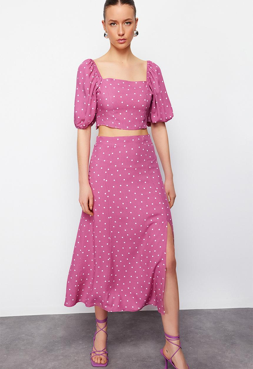 Trendyol - Slit midi woven two piece set - pink