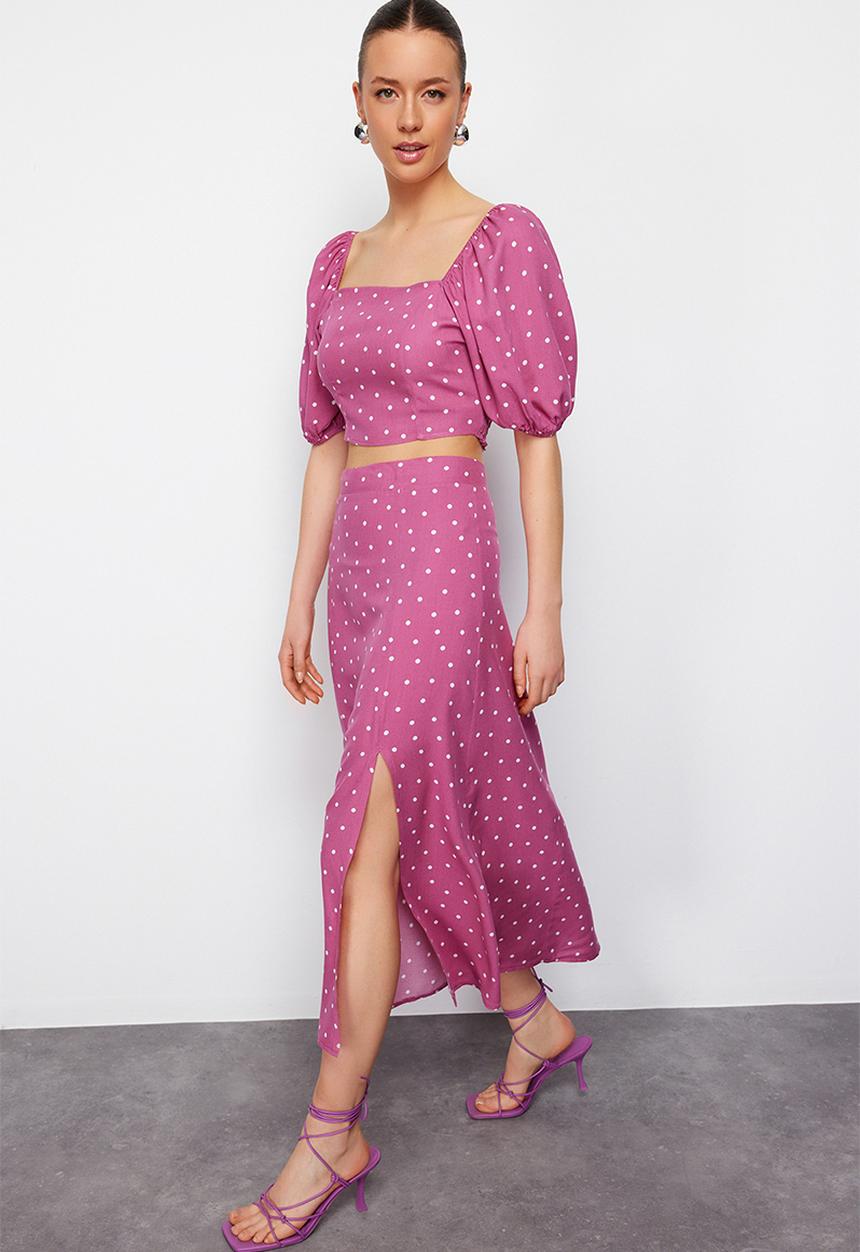 Trendyol - Slit midi woven two piece set - pink