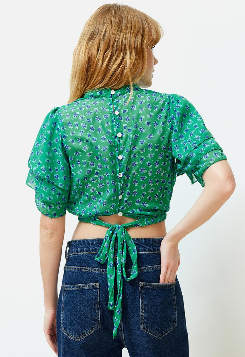 Trendyol - Floral pattern woven blouse - dark green
