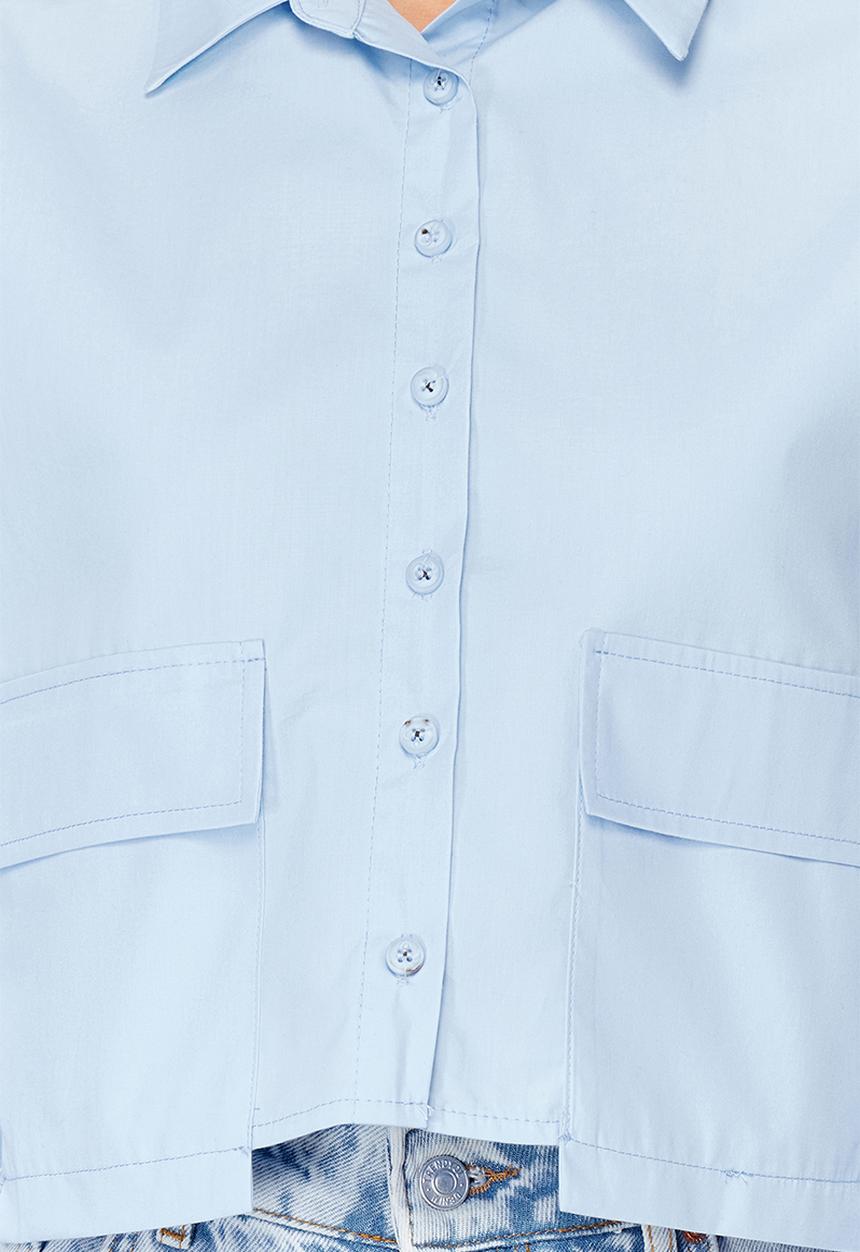 Trendyol - Blue Crop Pocket Detailed Woven Shirt - Blue