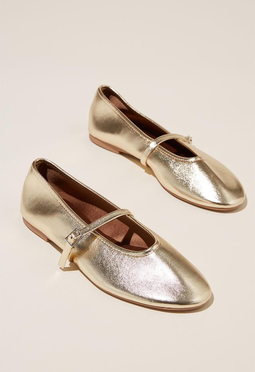 Cotton On - Amy fine mary jane ballet - gold textured