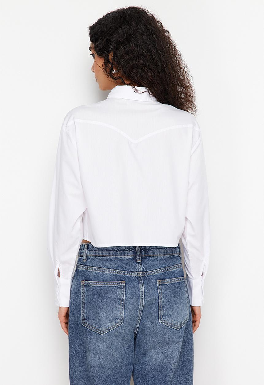 Trendyol - Big pocket oversize woven shirt - ecru