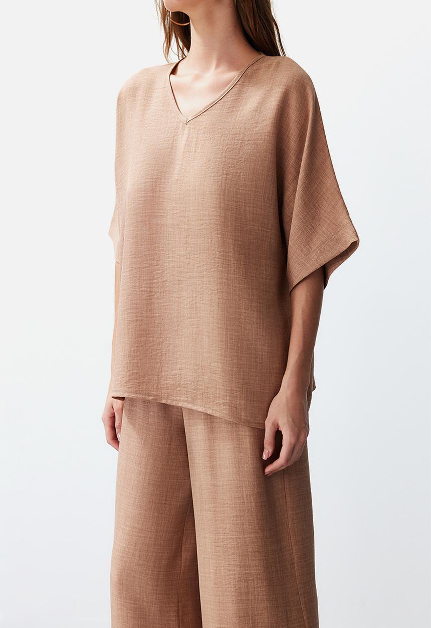 Trendyol - V-neck two piece set - camel