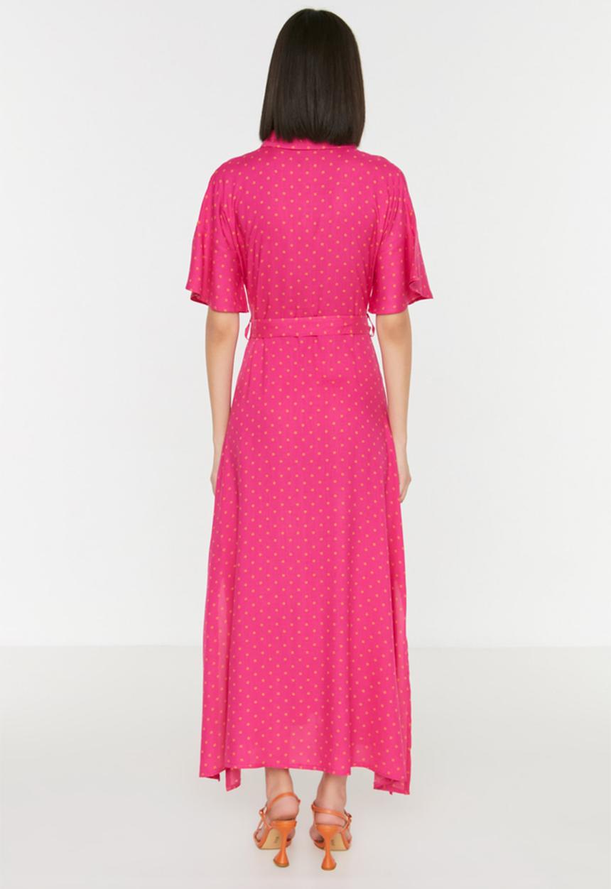 Trendyol - Belted maxi shirt dress - fuchsia