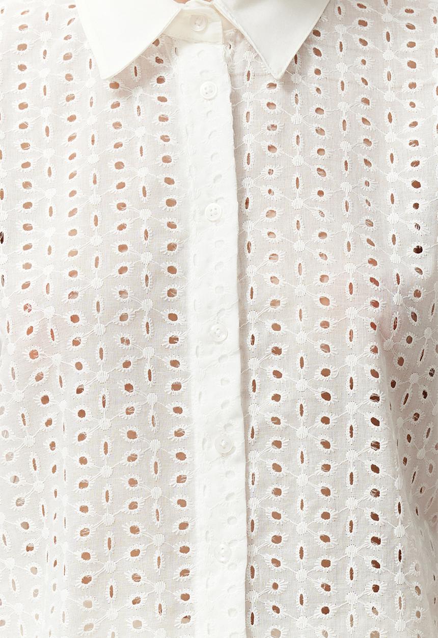 Trendyol - Embroidered crop shirt - ecru
