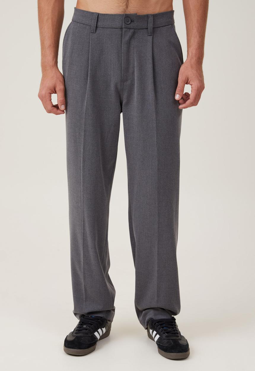 Cotton On - Relaxed Pleated Pant - Charcoal