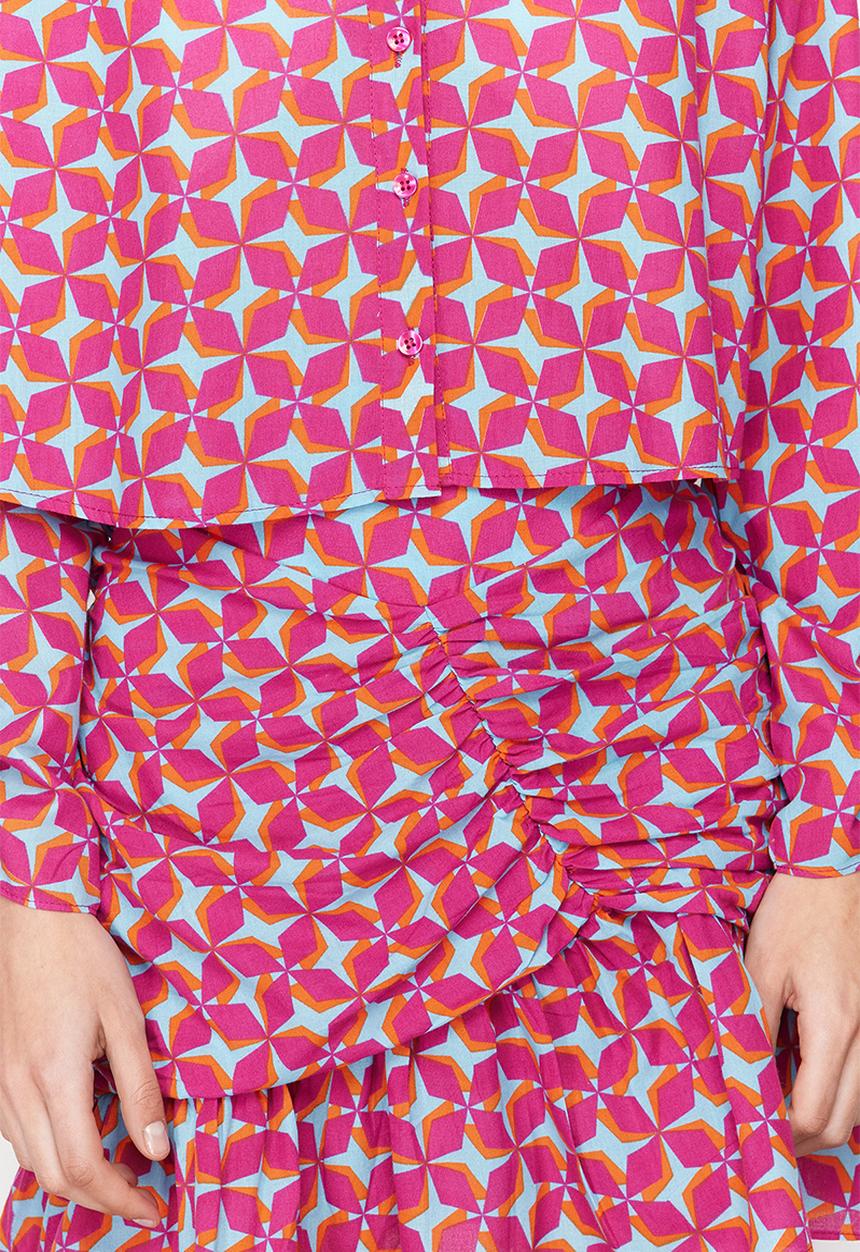 Trendyol - Geometric pattern ruffle skirt suit - fuchsia