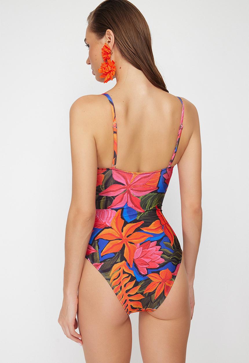 Trendyol - Floral patterned tied swimsuit - blue/multi