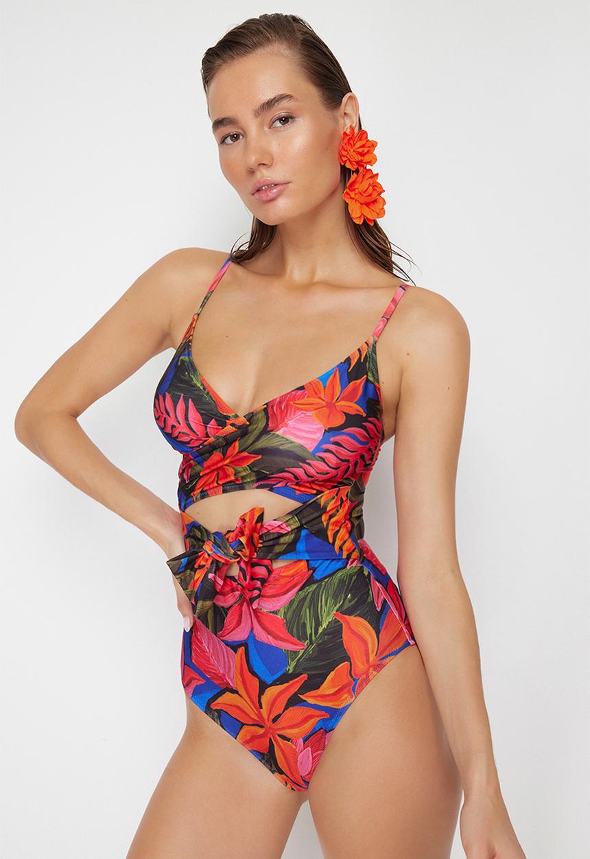 Trendyol - Floral patterned tied swimsuit - blue/multi