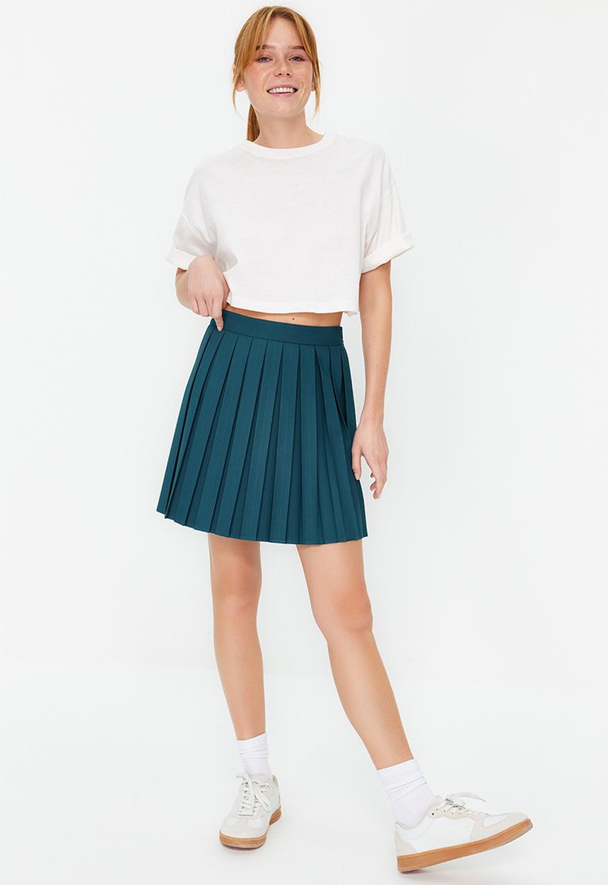 Trendyol - Pleated mini skirt - emerald green