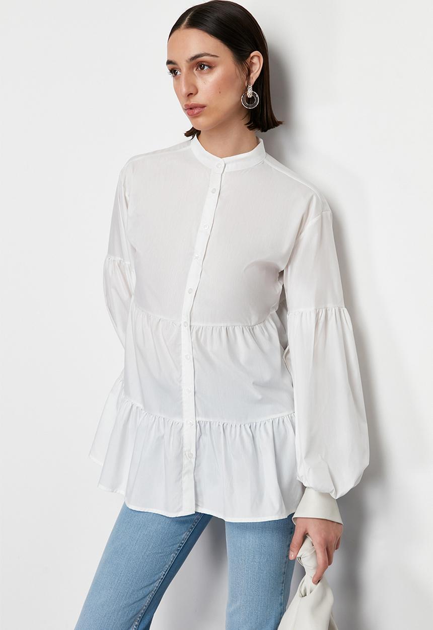 Trendyol - Layered cotton shirt - ecru
