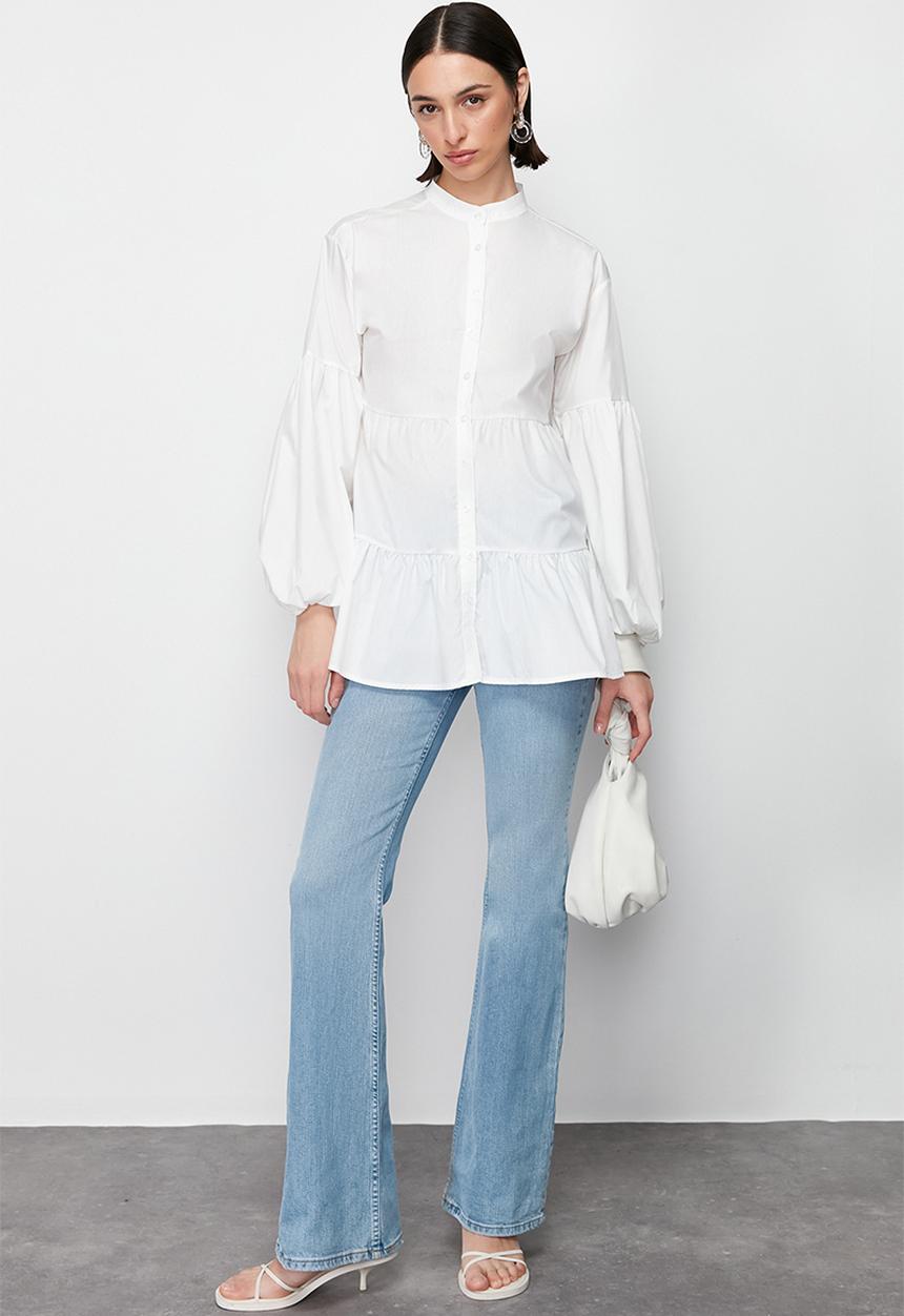 Trendyol - Layered cotton shirt - ecru