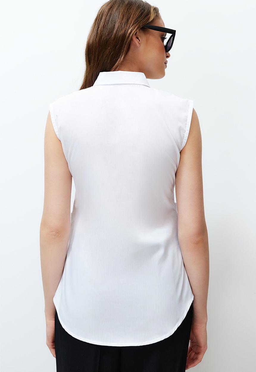 Trendyol - Pleated fitted woven shirt - ecru