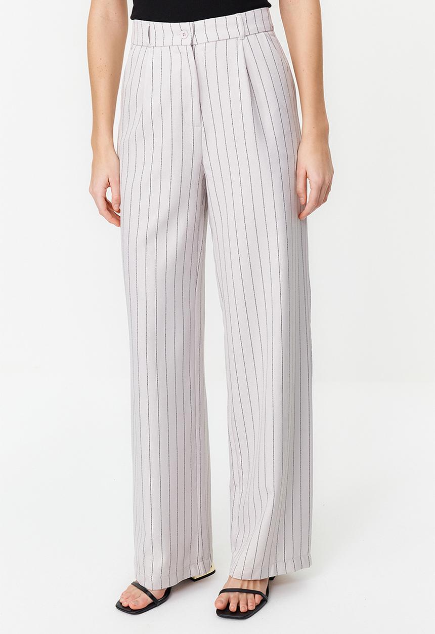Trendyol - High waist wide leg striped woven trousers - grey