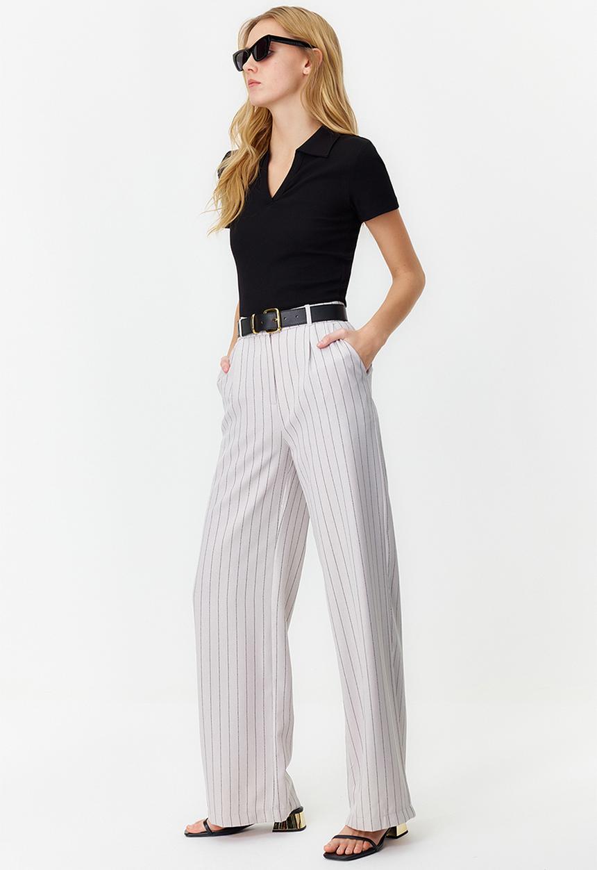 Trendyol - High waist wide leg striped woven trousers - grey