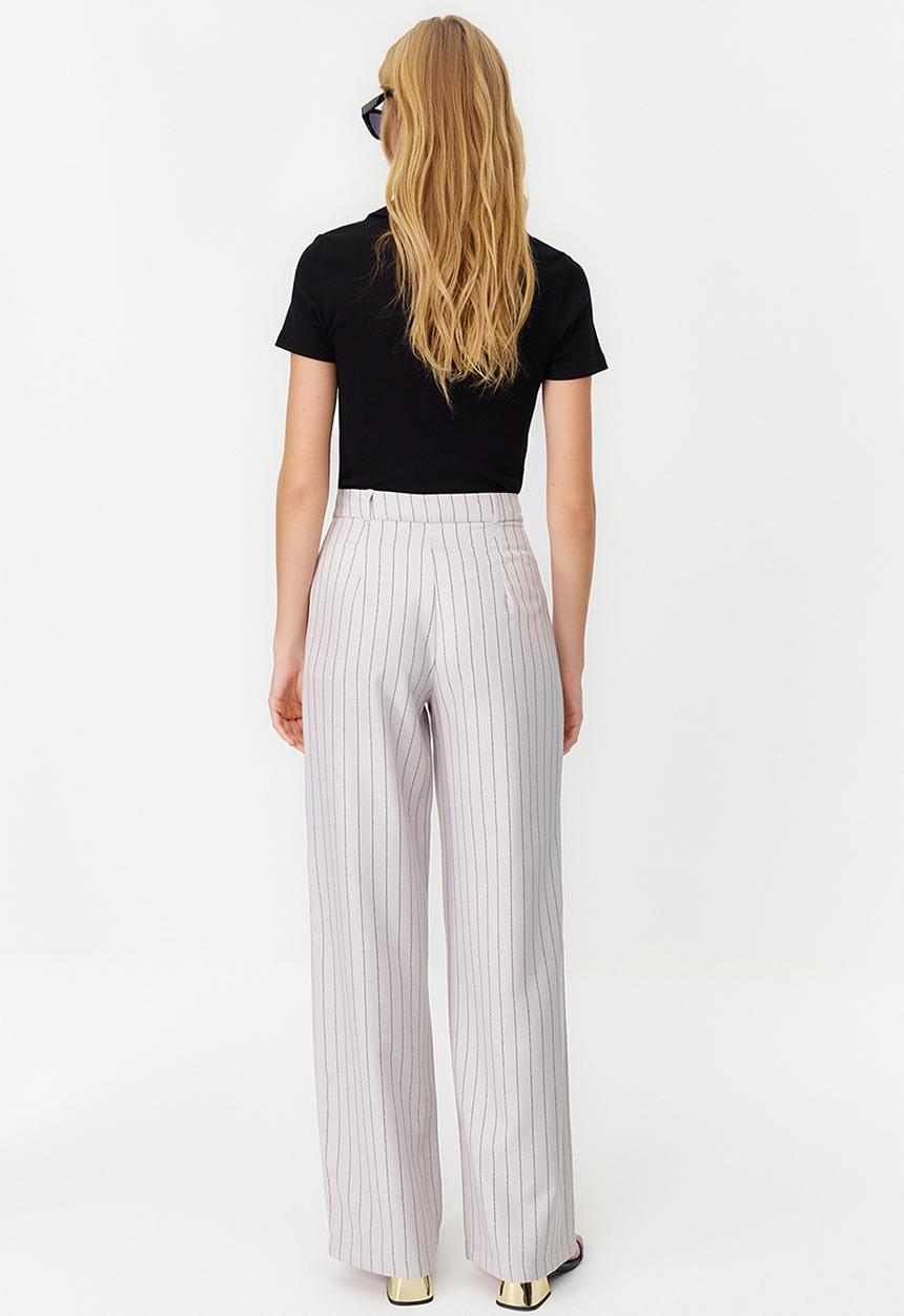 Trendyol - High waist wide leg striped woven trousers - grey