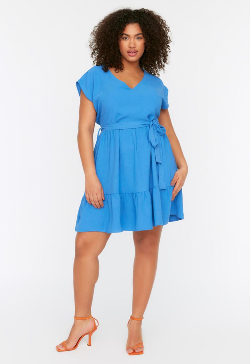 Trendyol - Plus belted woven dress - indigo