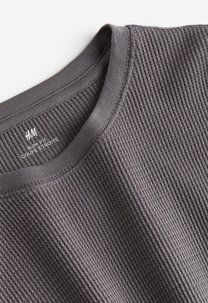 H&M - Slim fit waffled jersey top - dark grey 
