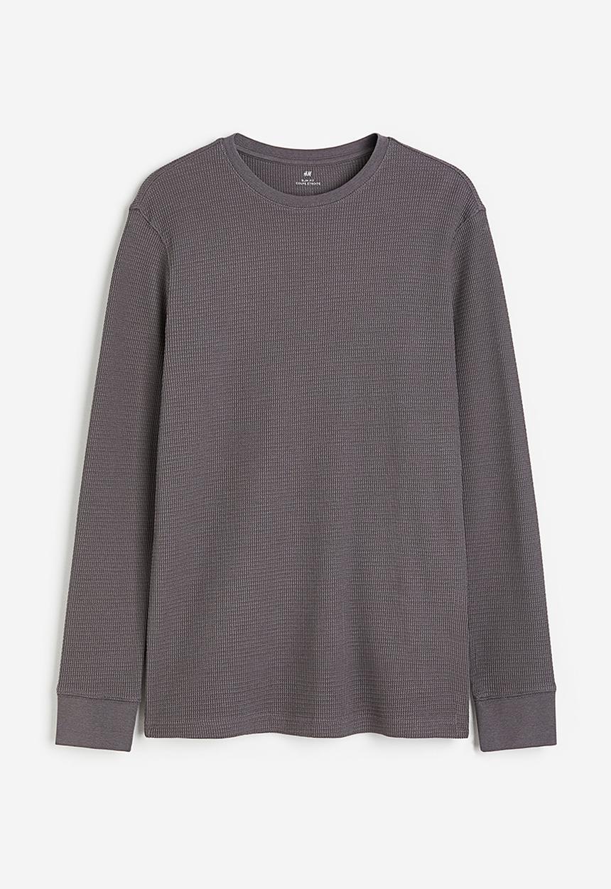 H&M - Slim fit waffled jersey top - dark grey 