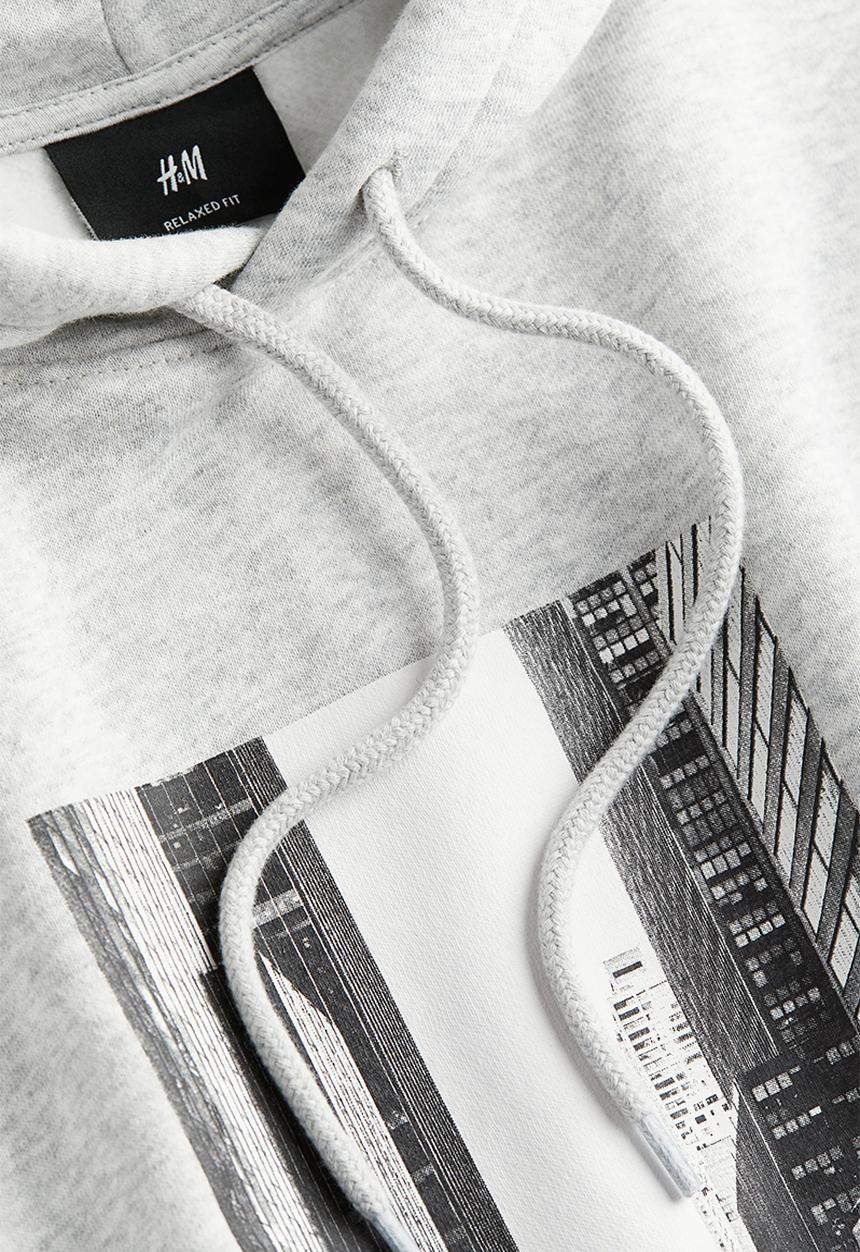 H&M - Loose fit printed hoodie - grey multi
