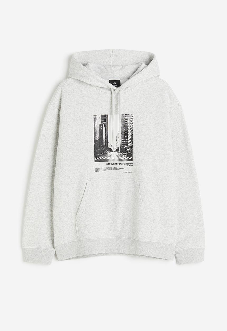 H&M - Loose fit printed hoodie - grey multi