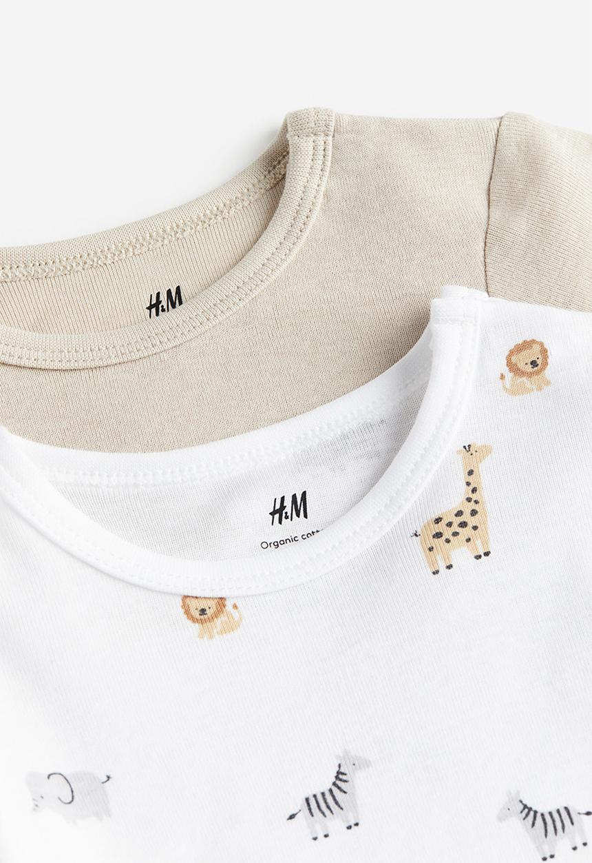 H&M - 2-Pack long-sleeved bodysuits - White Giraffes