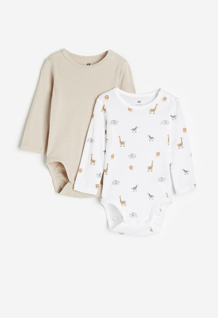 H&M - 2-Pack long-sleeved bodysuits - White Giraffes