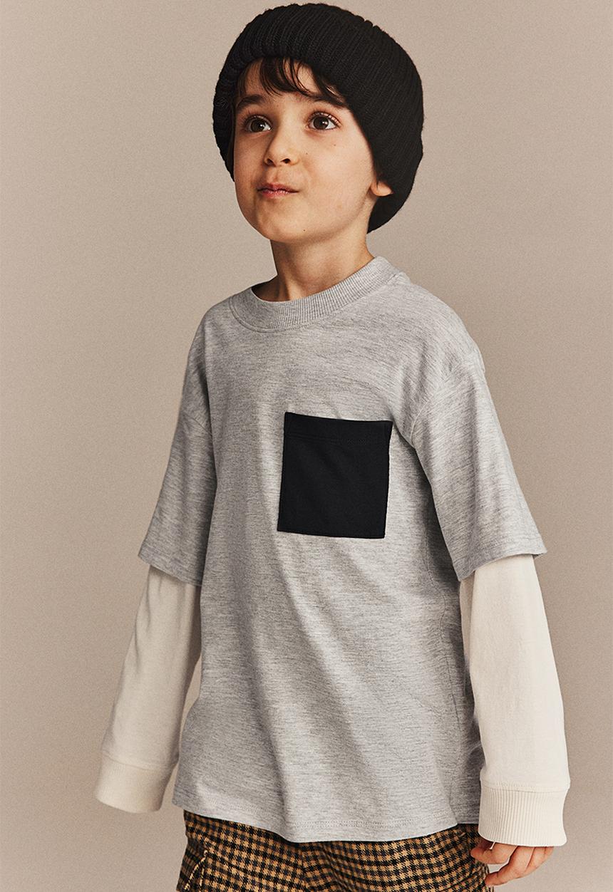 H&M - Long-sleeved pocket-detail t-shirt - grey
