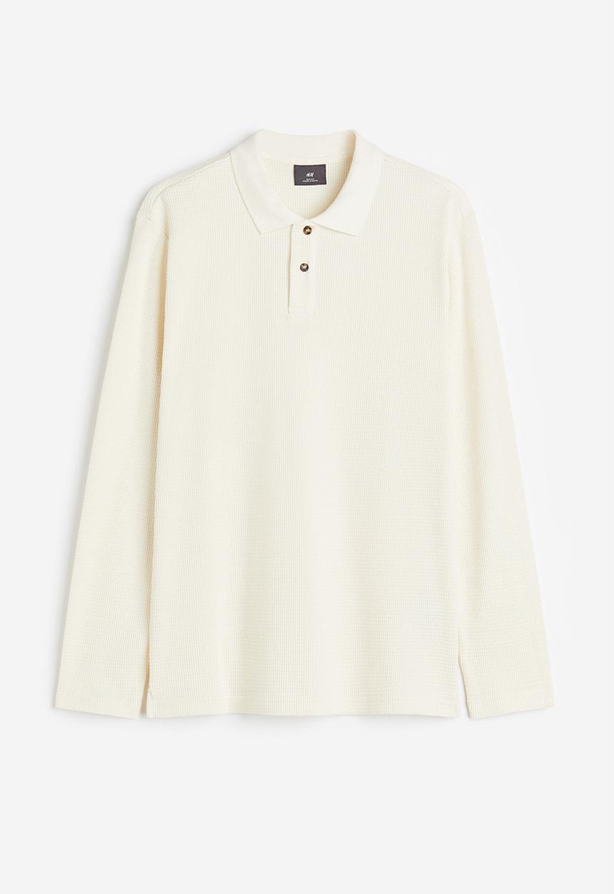 H&M - Slim fit waffled polo shirt - white