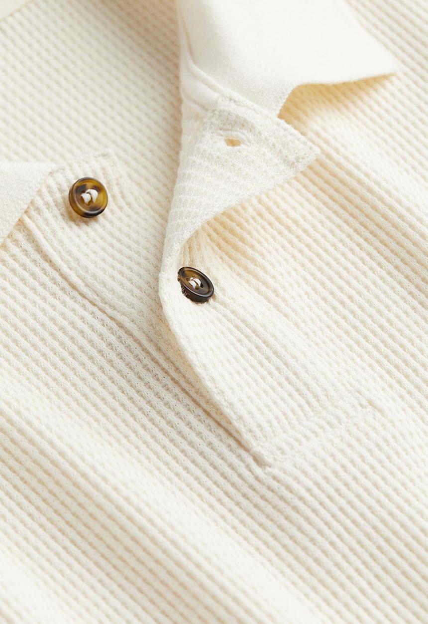 H&M - Slim fit waffled polo shirt - white