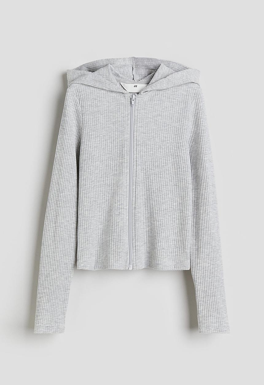 H&M - Ribbed zip-through hoodie - grey