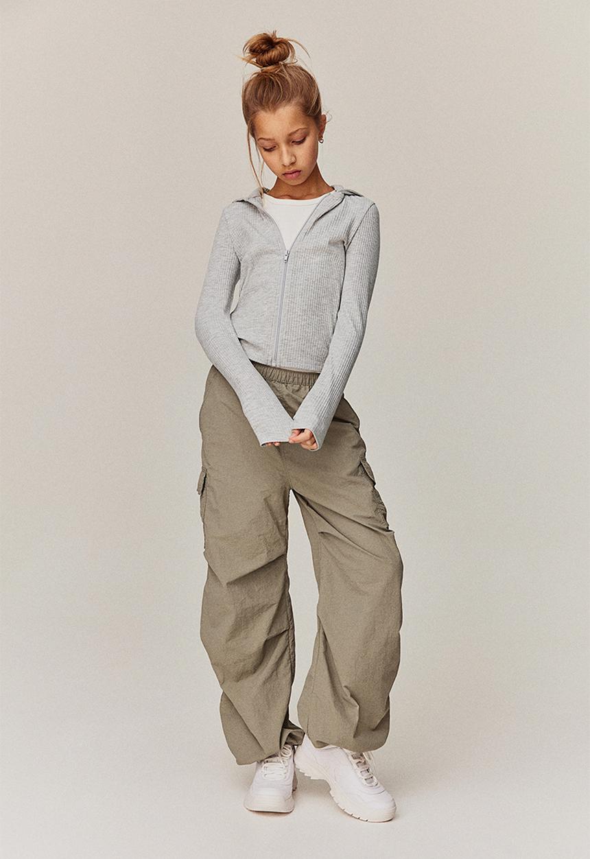 H&M - Ribbed zip-through hoodie - grey