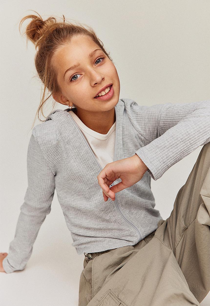 H&M - Ribbed zip-through hoodie - grey