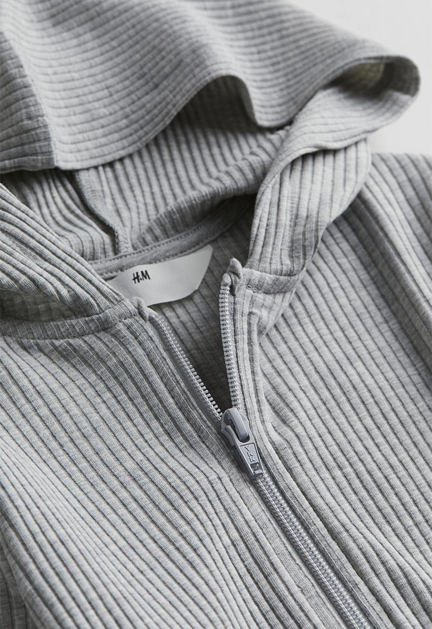 H&M - Ribbed zip-through hoodie - grey