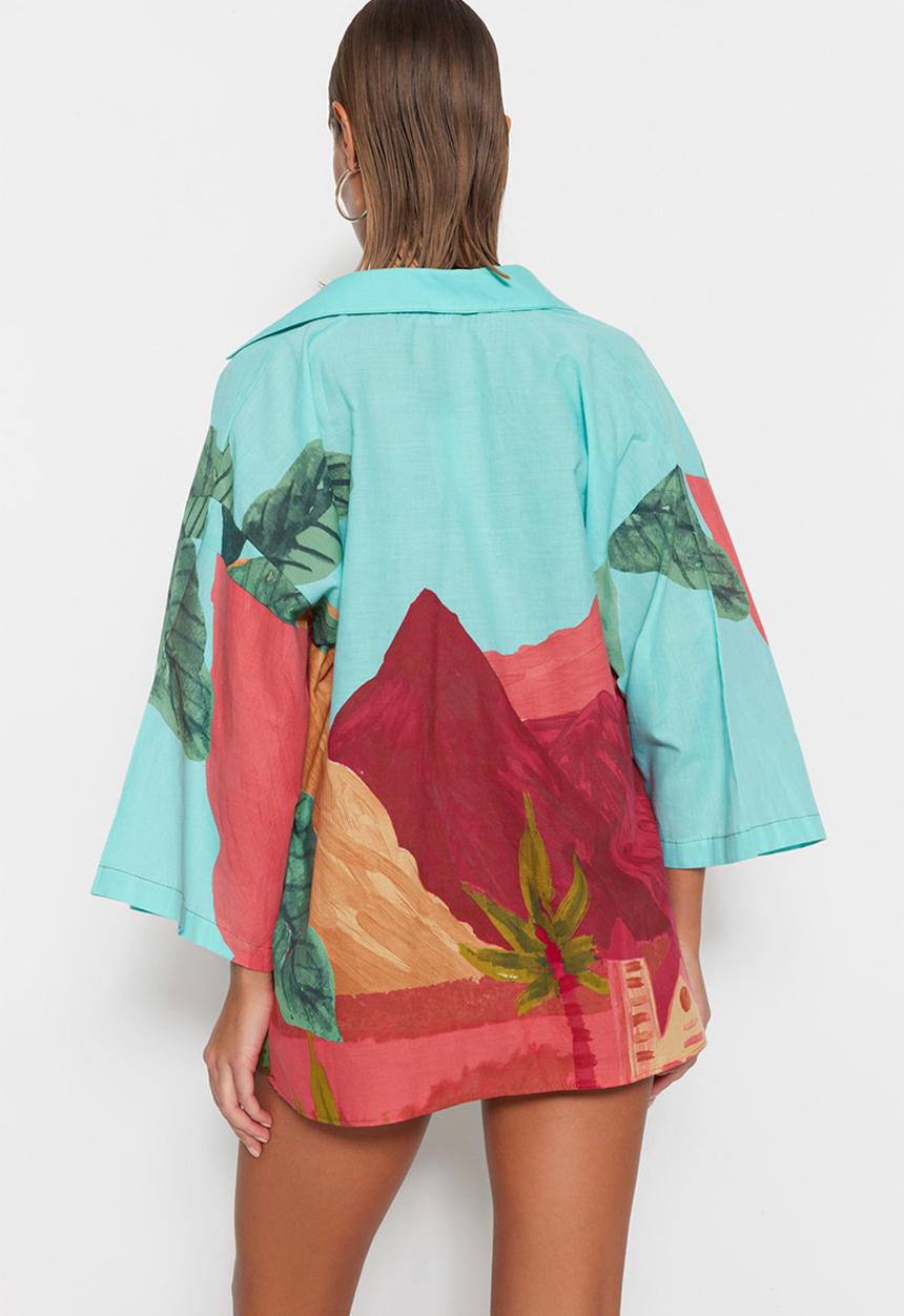 Trendyol - Scenery patterned cotton shirt - multicolored