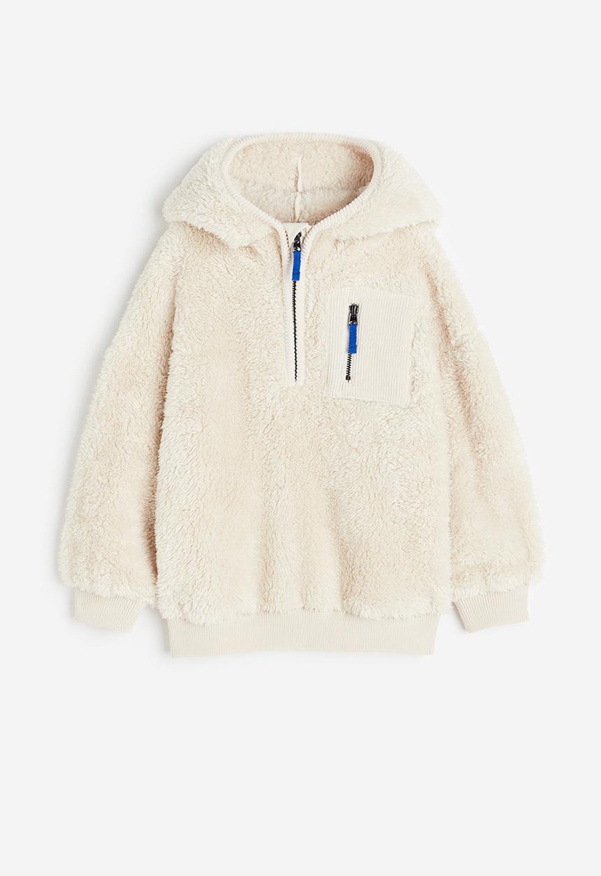 H&M - Oversized zip-top pile hoodie - white