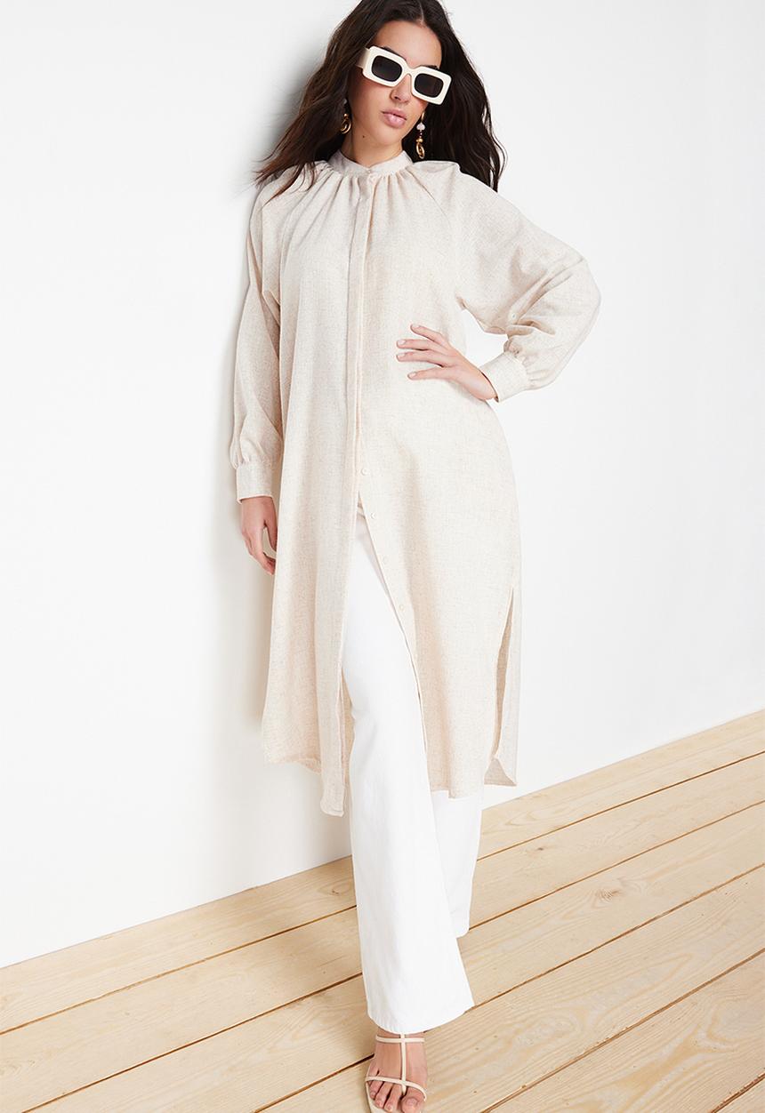 Trendyol - Comfort fit long shirt - light beige