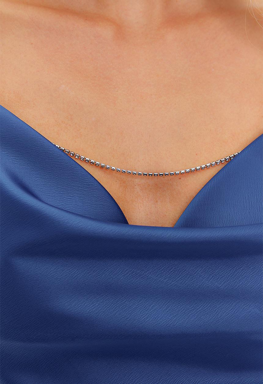 Trendyol - Collar stone accessory satin blouse - sax