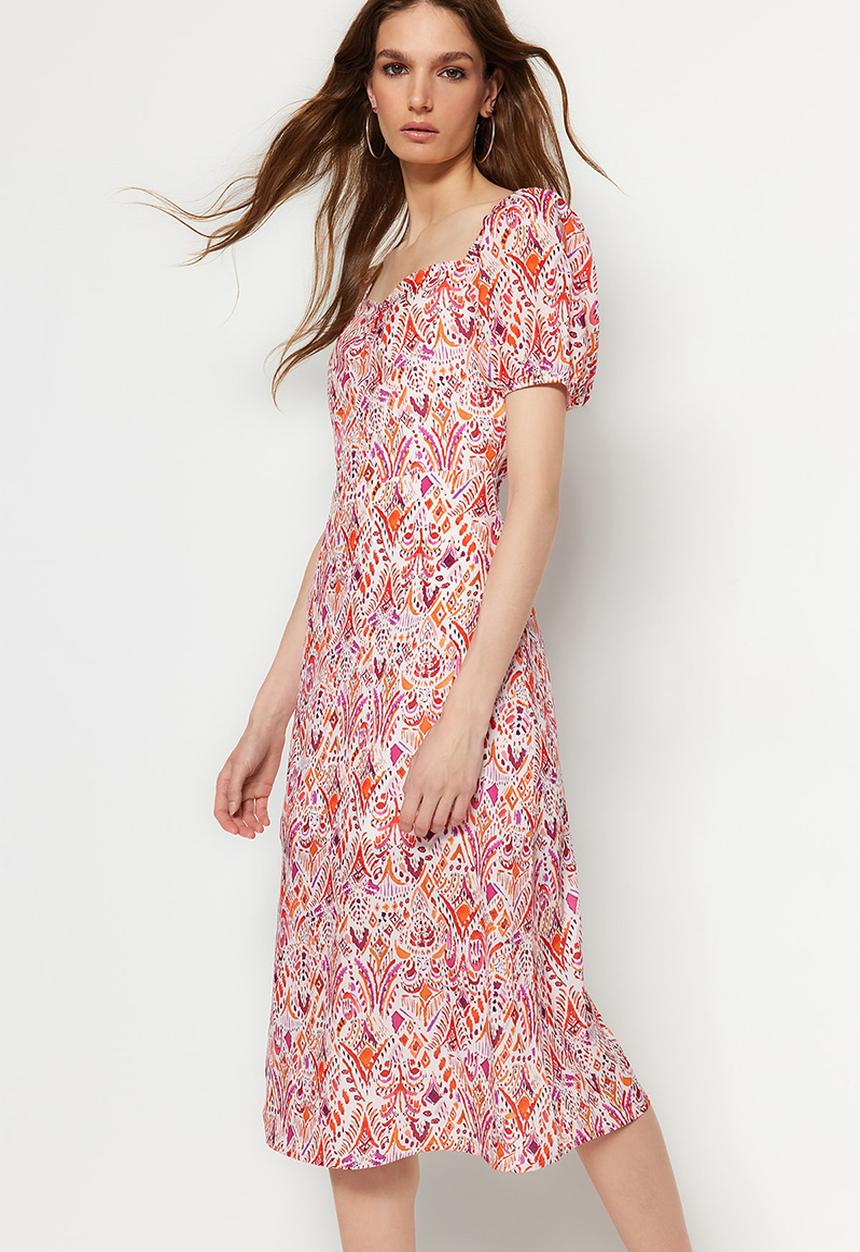 Trendyol - Slit a-line midi dress - pink
