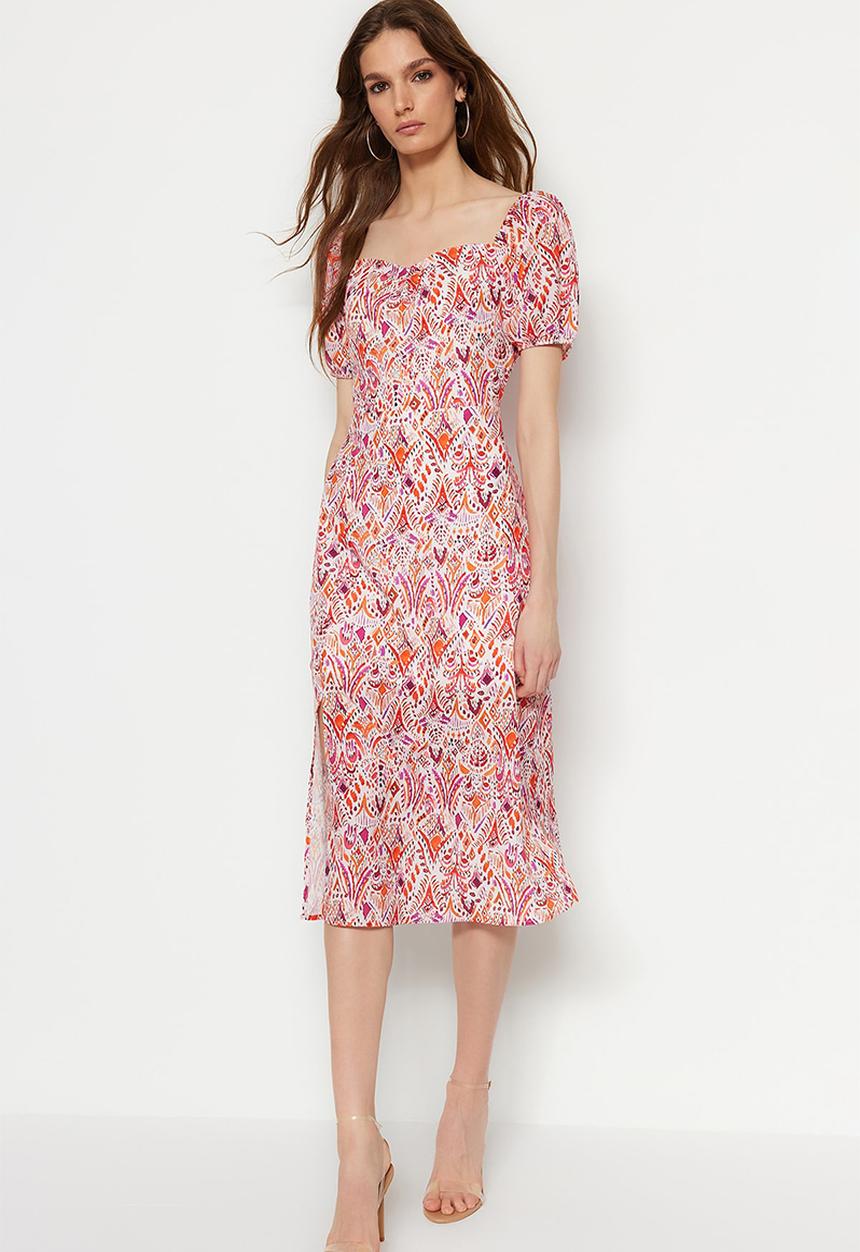 Trendyol - Slit a-line midi dress - pink