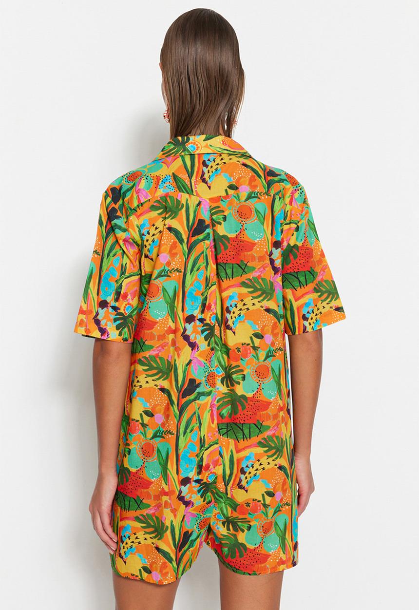Trendyol - Tropical pattern cotton jumpsuit - orange