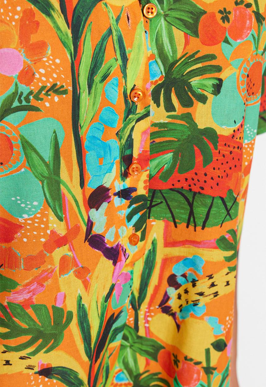 Trendyol - Tropical pattern cotton jumpsuit - orange